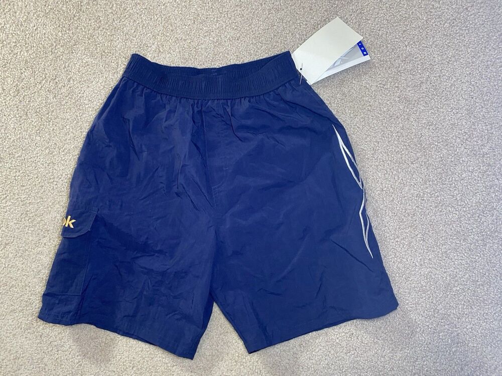 Vintage 1996 Reebok Boys XL Navy Blue Nylon Cargo Board Shorts NWT Size XL